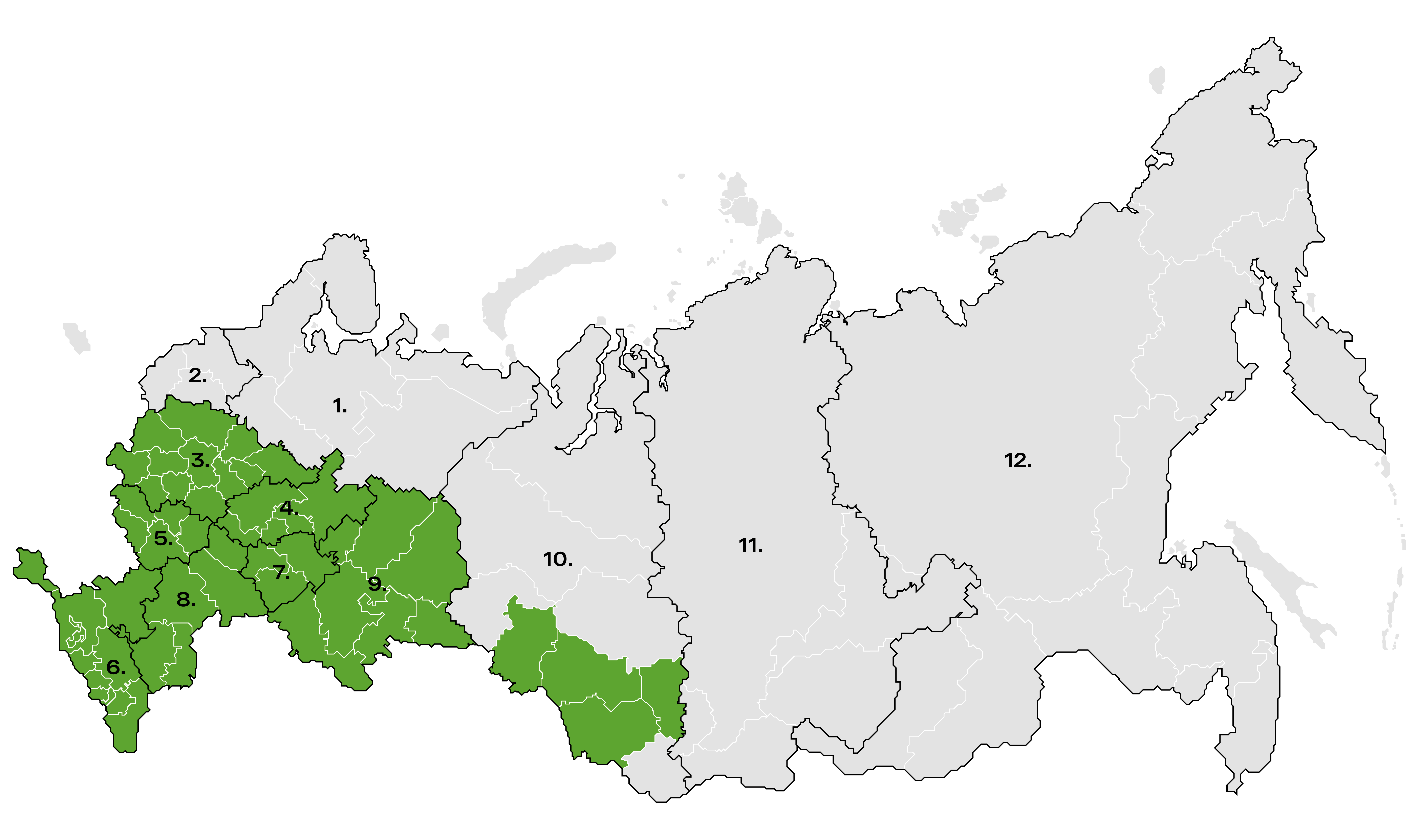 Карта рекомендованных регионов выращивания ГС 180
